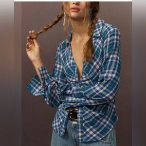Pilcro Blue and White Plaid Blouse